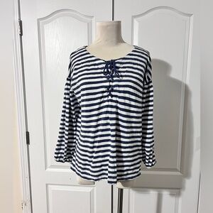 Chaps 100%‎ Cotton Tie Front Striped Blouse - sz M